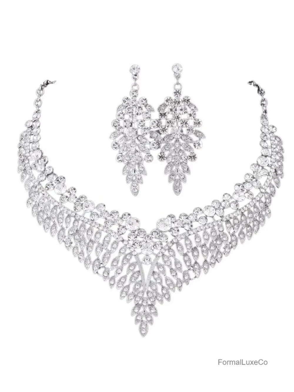 Crystal Rhinestone Statement Necklace and Dangle Earrings Jewelry Set